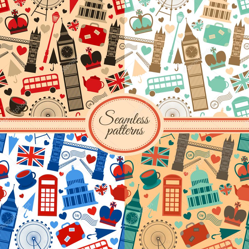 Collection of seamless patterns with London