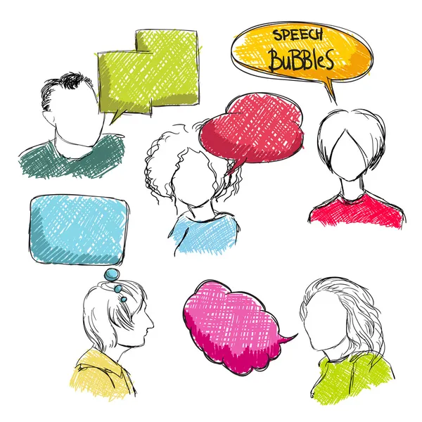 Doodle speech bubbles with men and women — Stock Vector