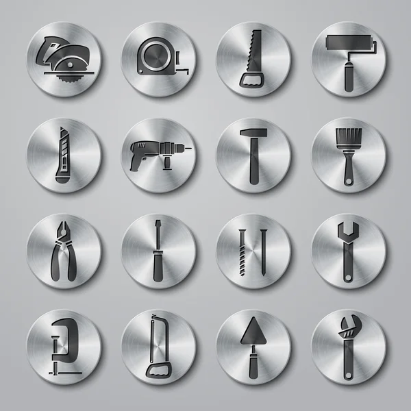 Toolbox Icons Set on Metal Buttons — Stock Vector