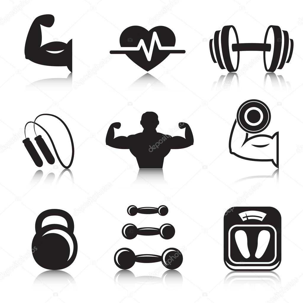 Fitness bodybuilding sport icons set Stock Vector by ©macrovector 41878139