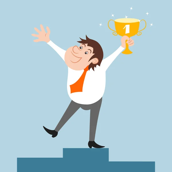 Personnage d'homme d'affaires a gagné trophée — Image vectorielle