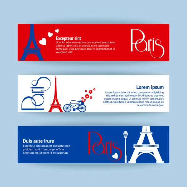 Colección de pancartas y cintas con hitos de París — Vector de stock