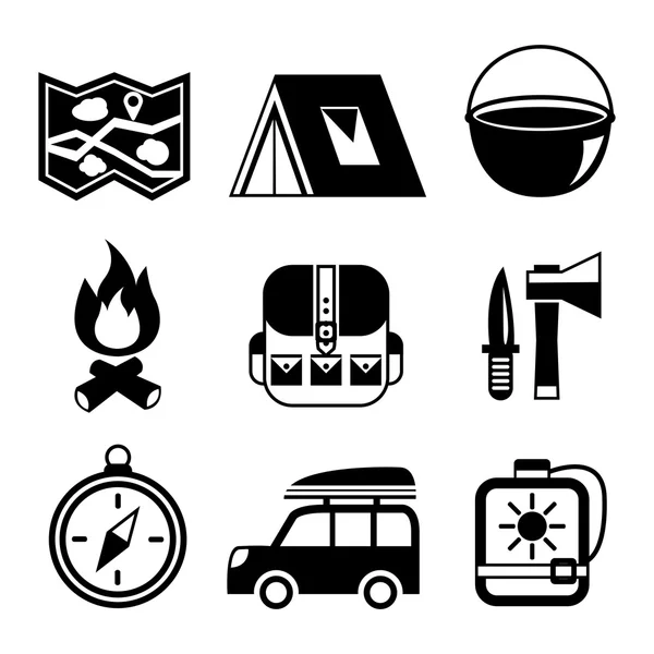 Outdoors tourism camping flat pictograms set — Stock Vector