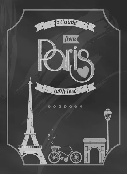 Love Paris chalkboard retro poster — Stock Vector