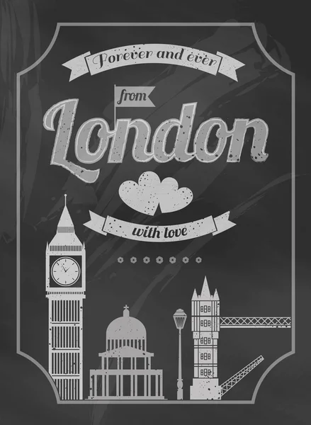 Liefde Londen schoolbord retro poster — Stockvector