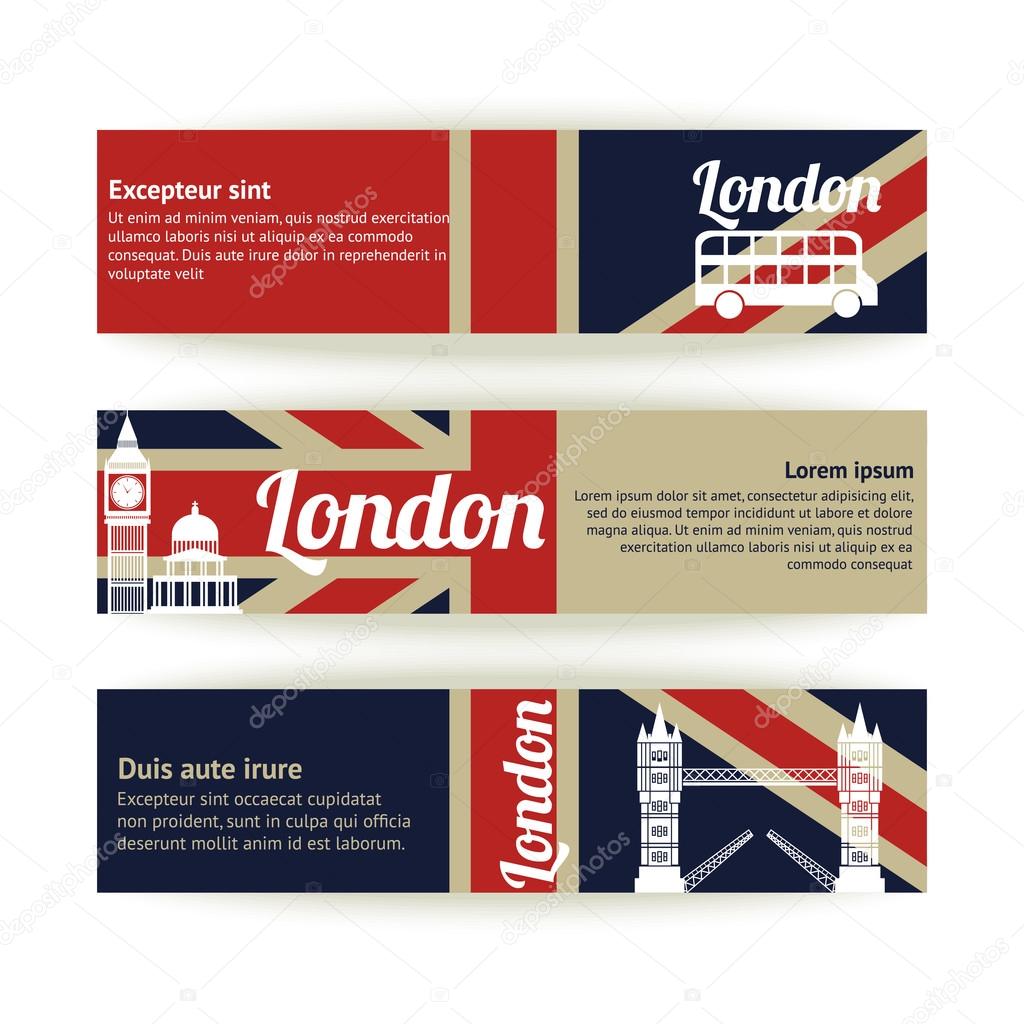 Collection of banners and ribbons with London landmarks