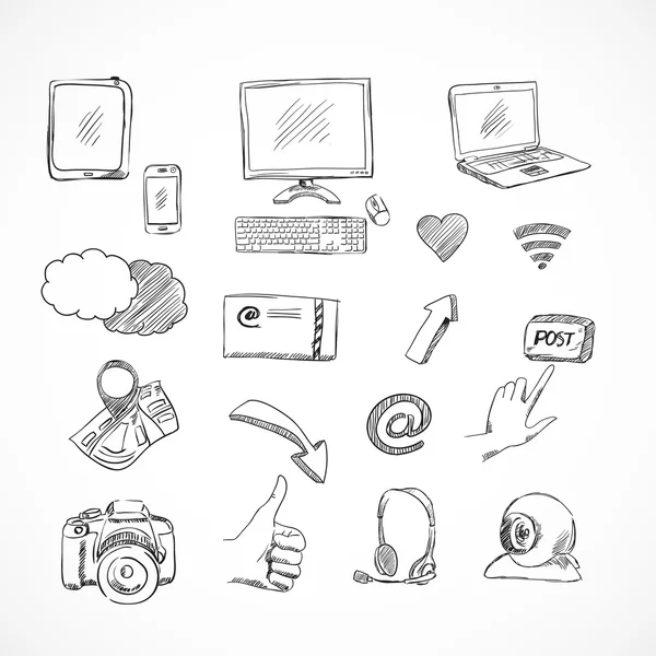 Doodle sociaal media iconen set — Stockvector