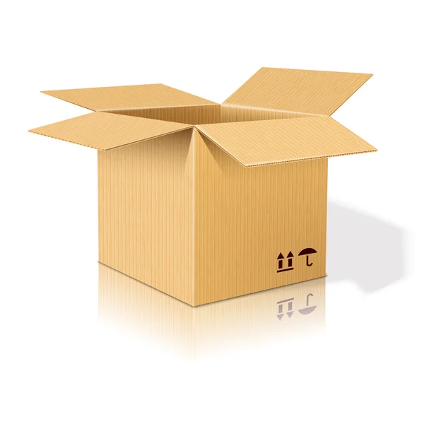 Abrir caja de cartón realista — Vector de stock