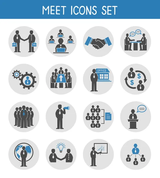 Conjunto de iconos de reuniones de gente de negocios plana — Vector de stock