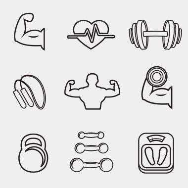 Fitness bodybuilding sport icons set