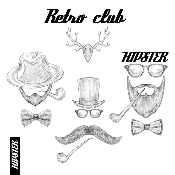 Retro hipster clube acessórios — Vetor de Stock