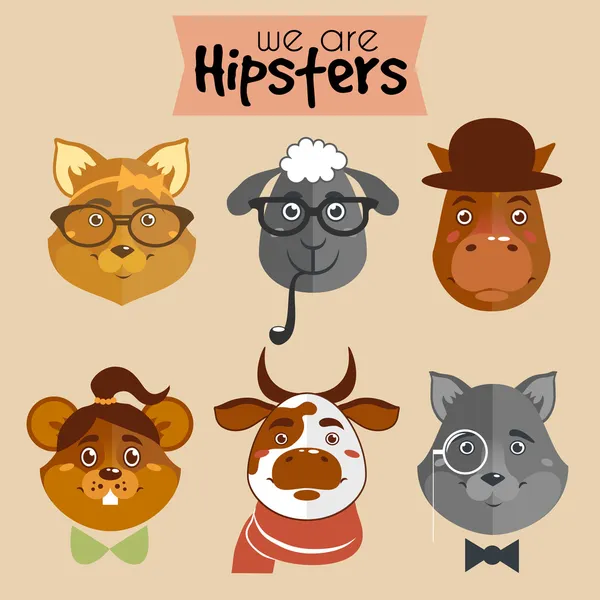 Colección de animales de dibujos animados hipster — Vector de stock