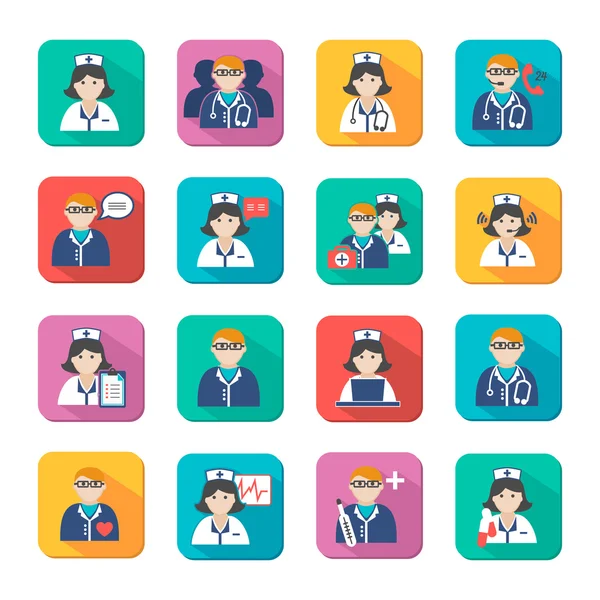 Médicos y enfermeras Conjunto de iconos — Archivo Imágenes Vectoriales