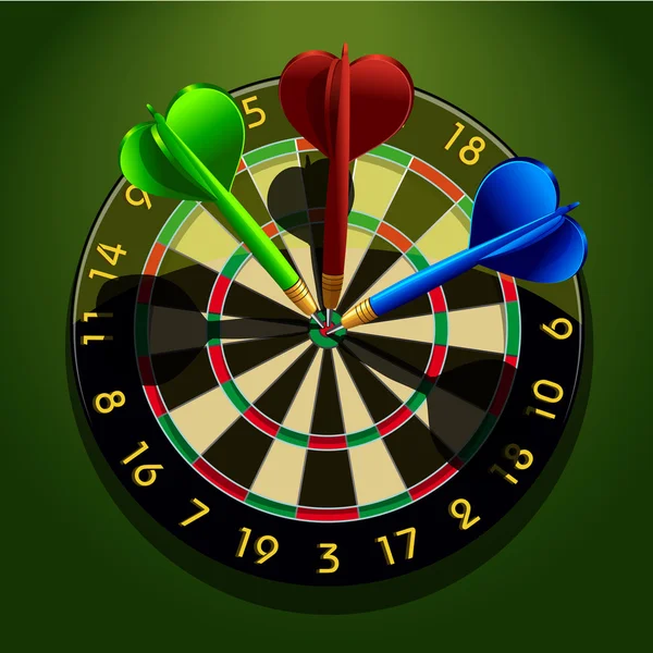 Dartscheibe mit Darts in der Mitte — Stockvektor