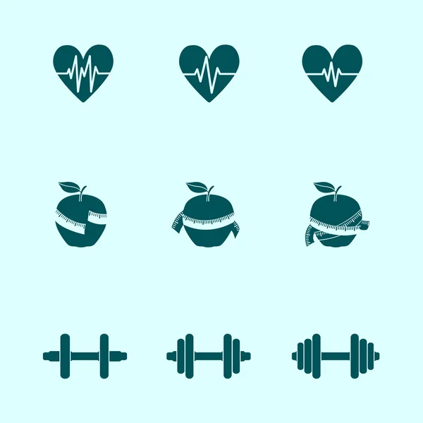 Exercícios de fitness conjunto de ícones de progresso —  Vetores de Stock