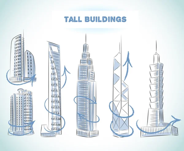 Buildings icons set of modern skyscrapers — Stock Vector