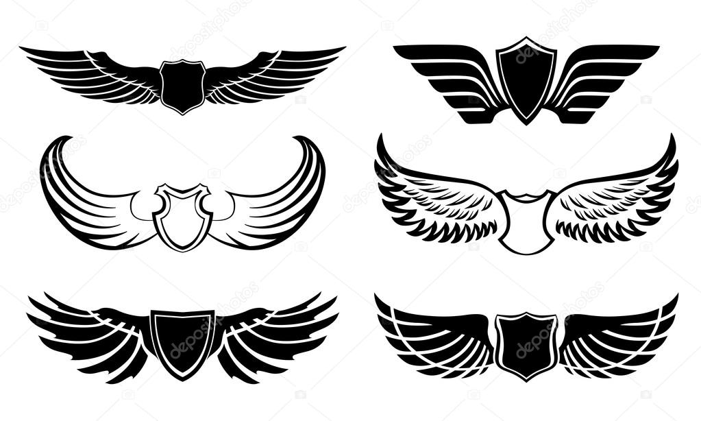 Abstract feather wings pictograms set
