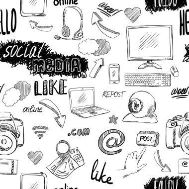 Dikişsiz doodle sosyal medya desen