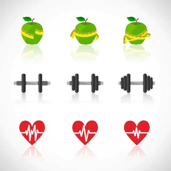 Fitness oefeningen vooruitgang icons set — Stockvector