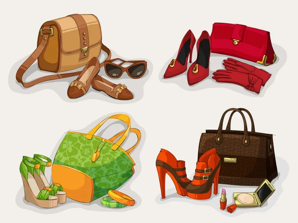 Collection of women bags shoes and accessories — Stock Vector