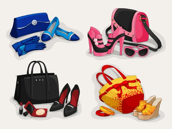 Colección de bolsos de mujer zapatos y accesorios — Vector de stock