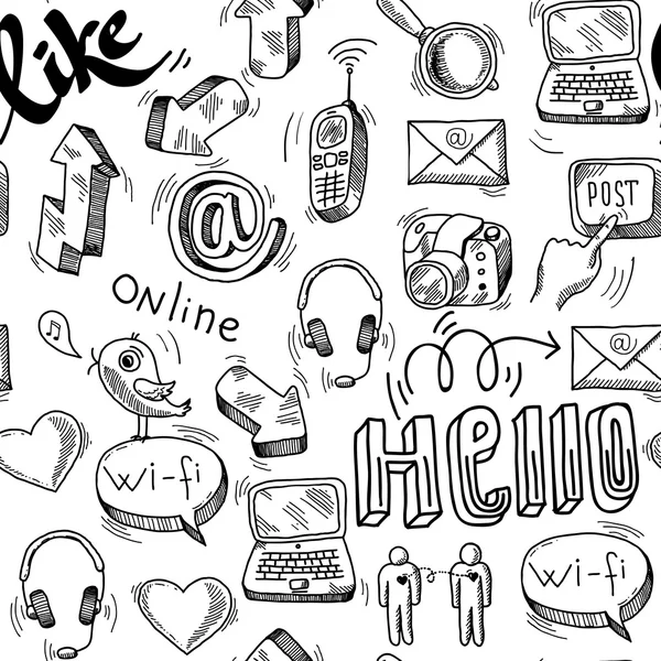 Dikişsiz doodle sosyal medya arka plan deseni — Stok Vektör