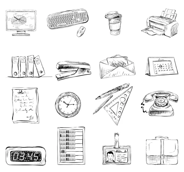 Papeterie de bureau fournitures icônes ensemble — Image vectorielle