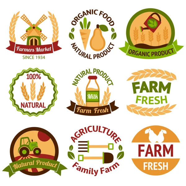 农业收割和农业徽章 — 图库矢量图片