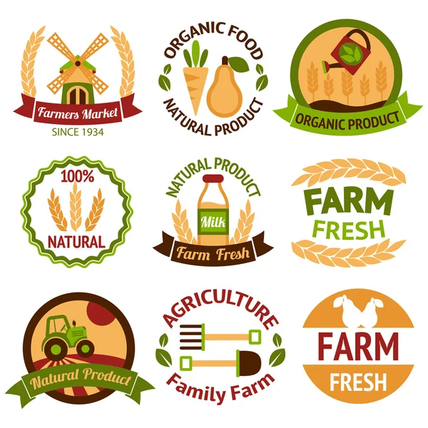 Insignias de cosecha agrícola y agricultura — Vector de stock