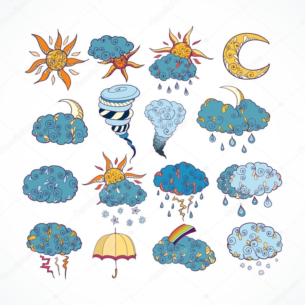 Doodle weather forecast design elements