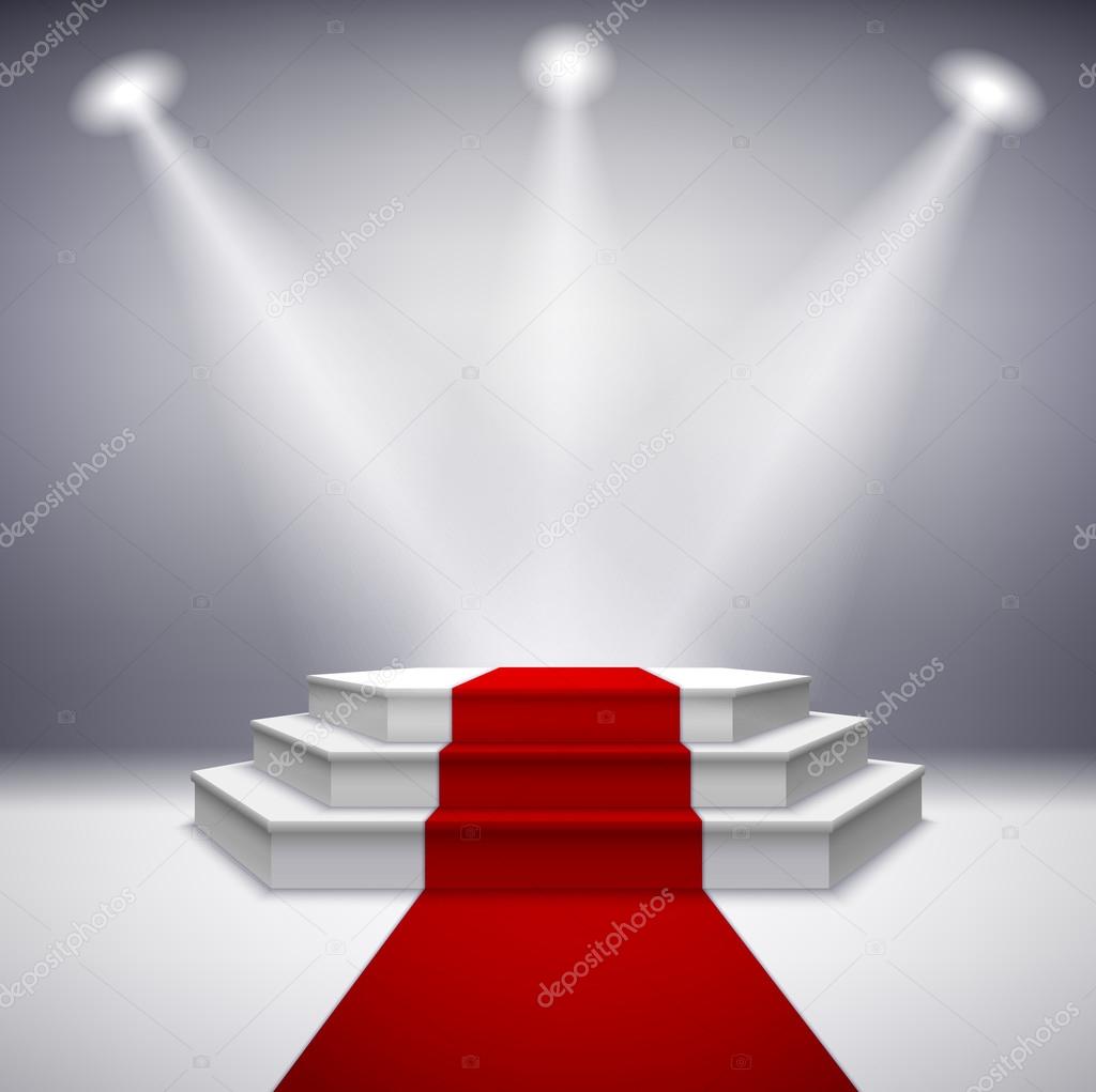 Long red carpet with spotlights against red background Stock Illustration