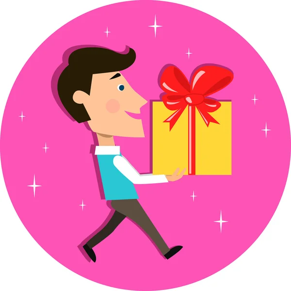 Young man carrying present gift box — Stock Vector