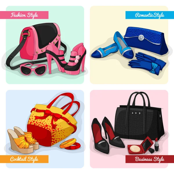 Conjunto de bolsos de mujer zapatos y accesorios — Vector de stock