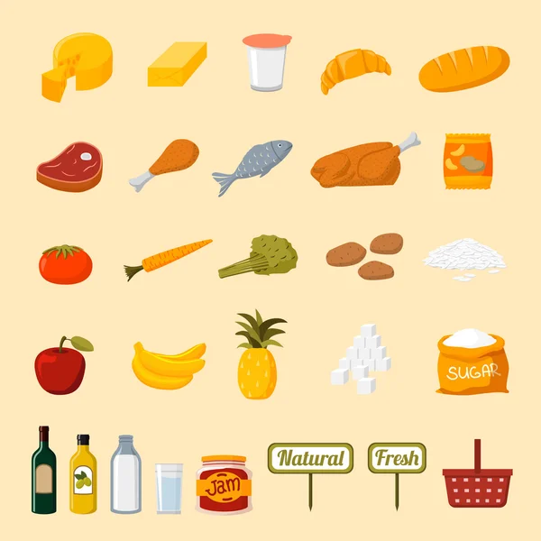 Icônes de sélection des aliments supermarché — Image vectorielle