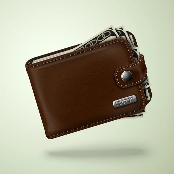 Billetera clásica de cuero marrón con billetes — Vector de stock