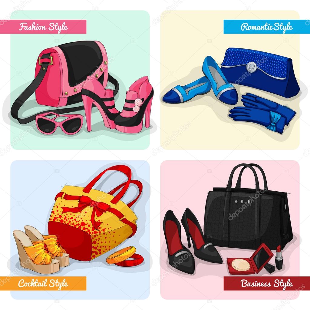 Set of women bags shoes and accessories