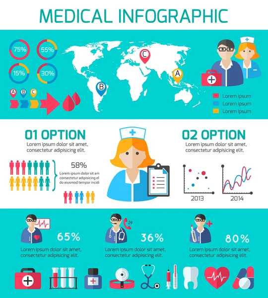 Icone mediche infografica — Vettoriale Stock