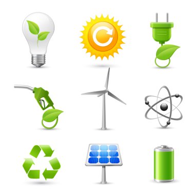 enerji ve ekoloji gerçekçi Icons set