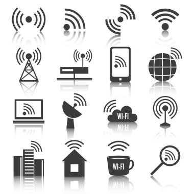 Wireless communication network icons set clipart