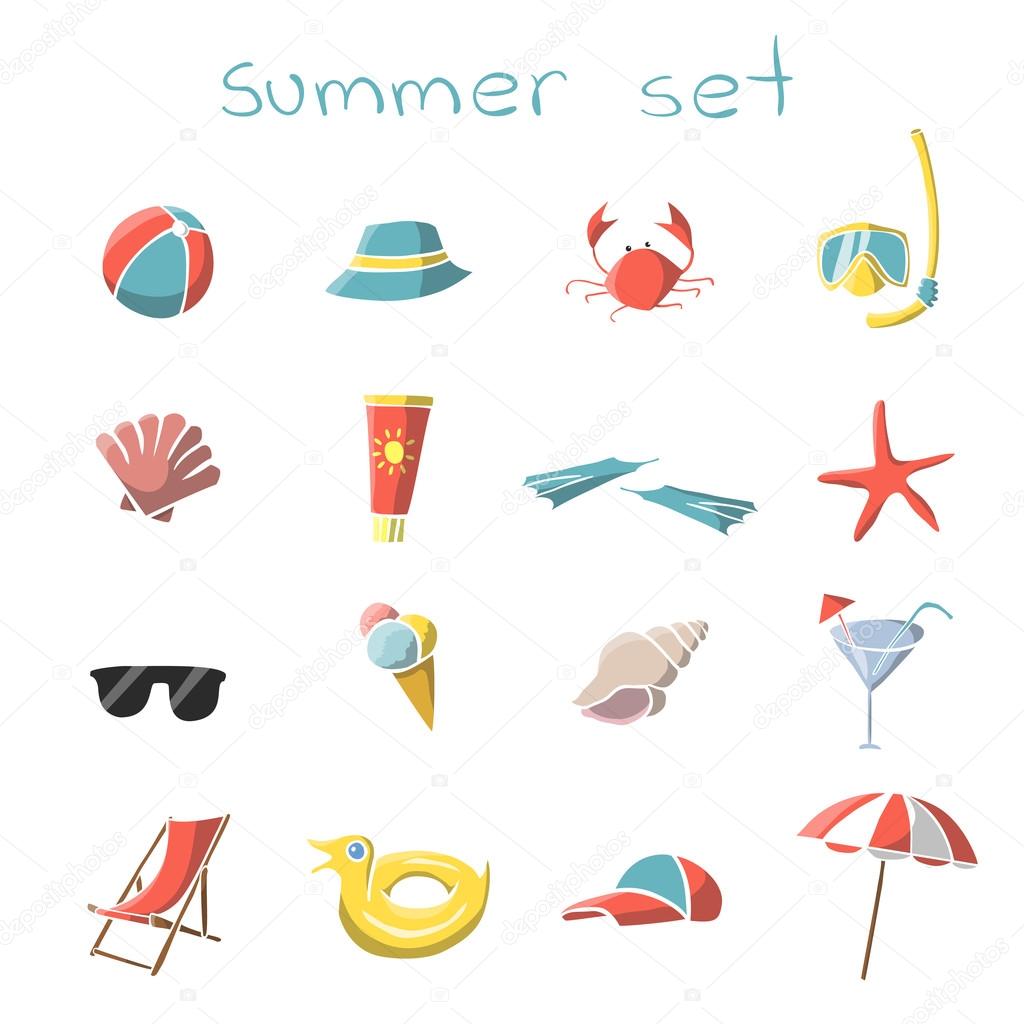 Summer vacation travel icons set