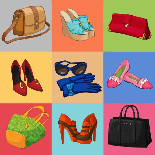 Femmes sacs chaussures et accessoires collection — Image vectorielle