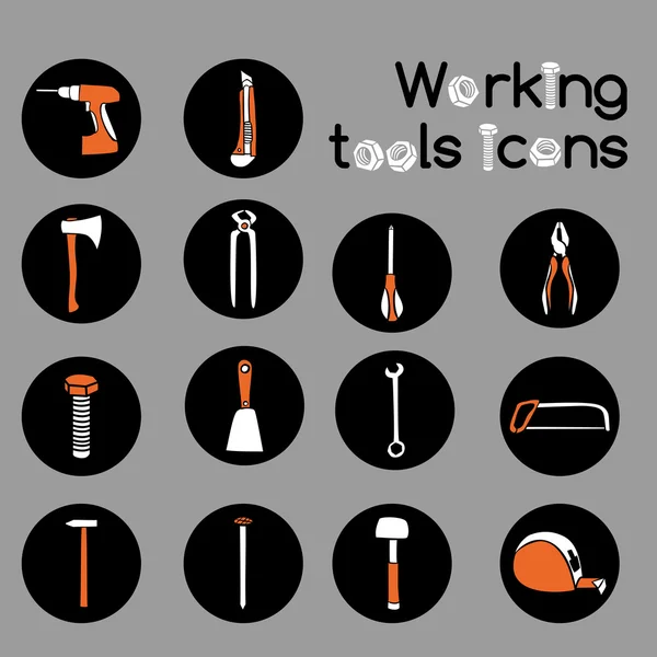 Carpenter Working Tools Icons Set — Stock Vector