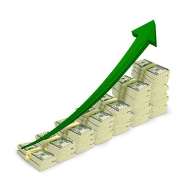Money banknotes stacks rising graph