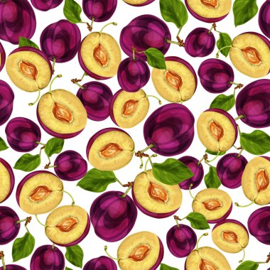 Seamless plum fruit sliced pattern clipart