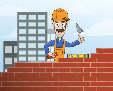 Mason building red brick wall clipart