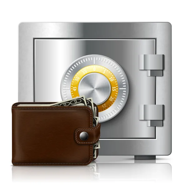 Leather wallet and safe with code lock — Stock Vector