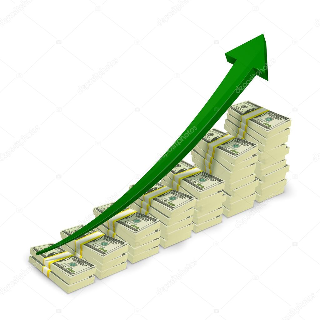 Money banknotes stacks rising graph