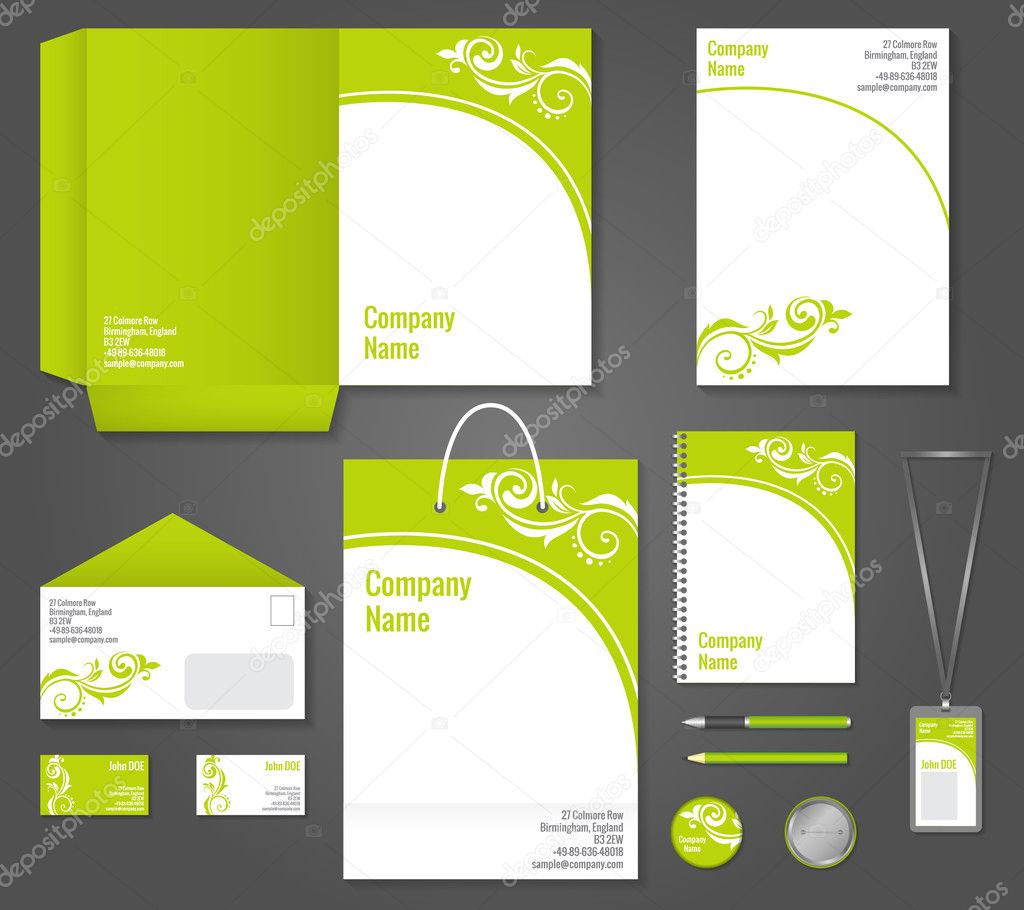 Green floral business stationery template