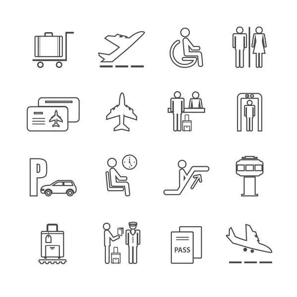 Platte luchthaven icons set — Stockvector