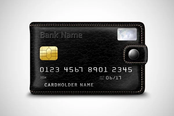 Cartera negra concepto de tarjeta de crédito bancaria — Vector de stock